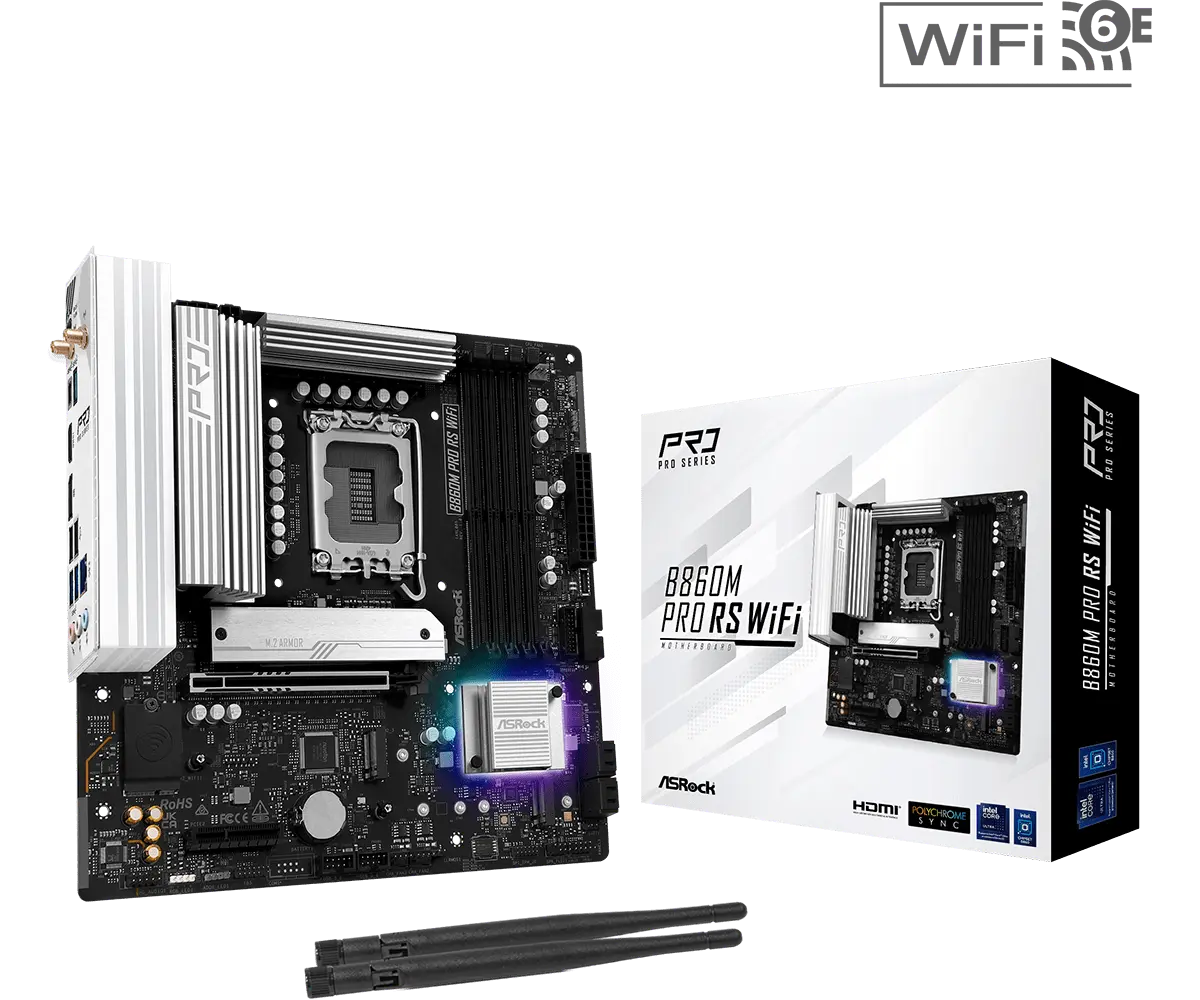 ASRock B860M Pro RS WiFi LGA1851 Socket Motherboard | 90-MXBRQ0-A0UAYZ ASRock B860M Pro RS WiFi LGA1851 Socket Motherboard | 90-MXBRQ0-A0UAYZ